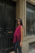 SÜET PÜSKÜLLÜ YELEK - Bordo resmi